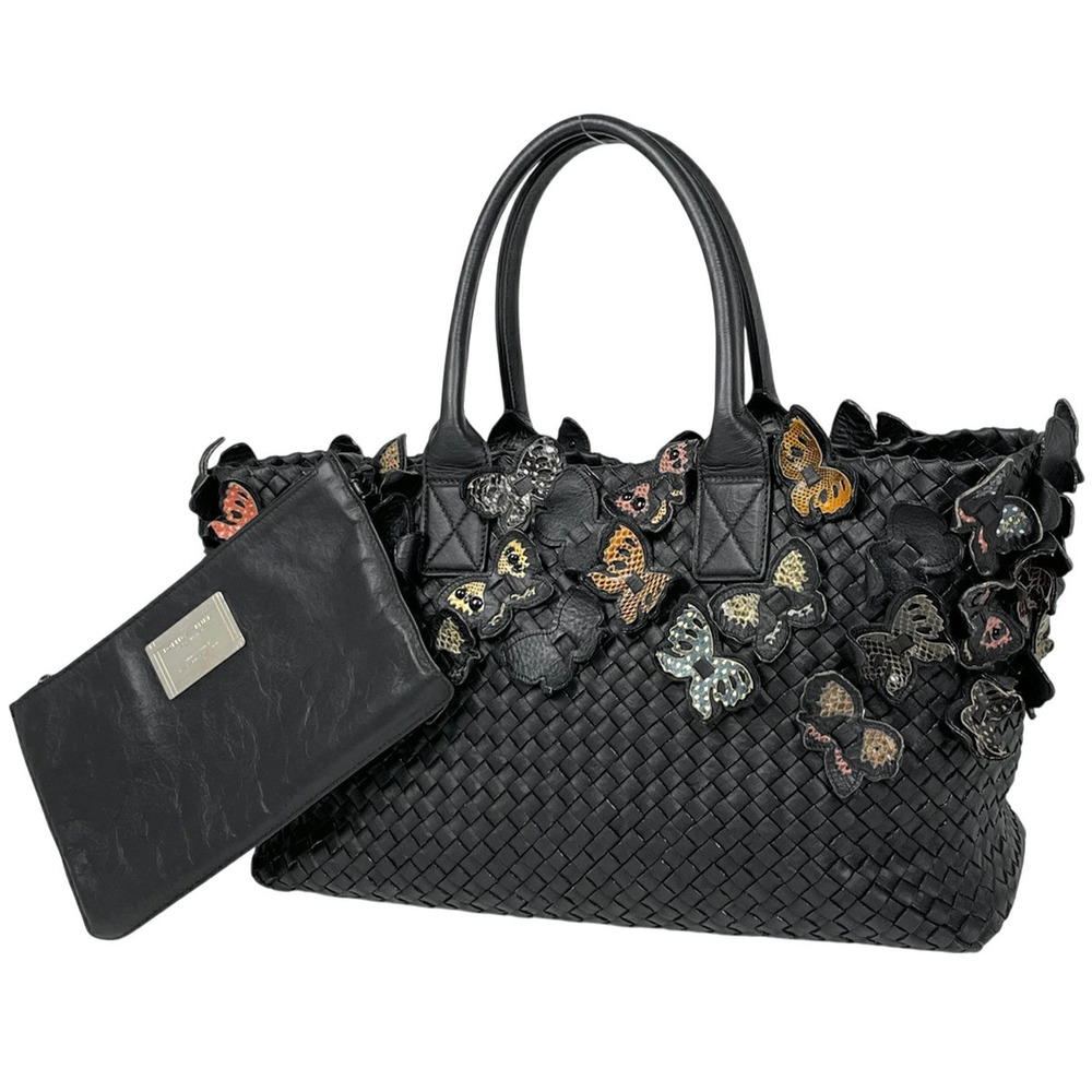 Bottega Veneta Intrecciato Tote Bag Butterfly Motif Leather Black - Picture 1 of 7